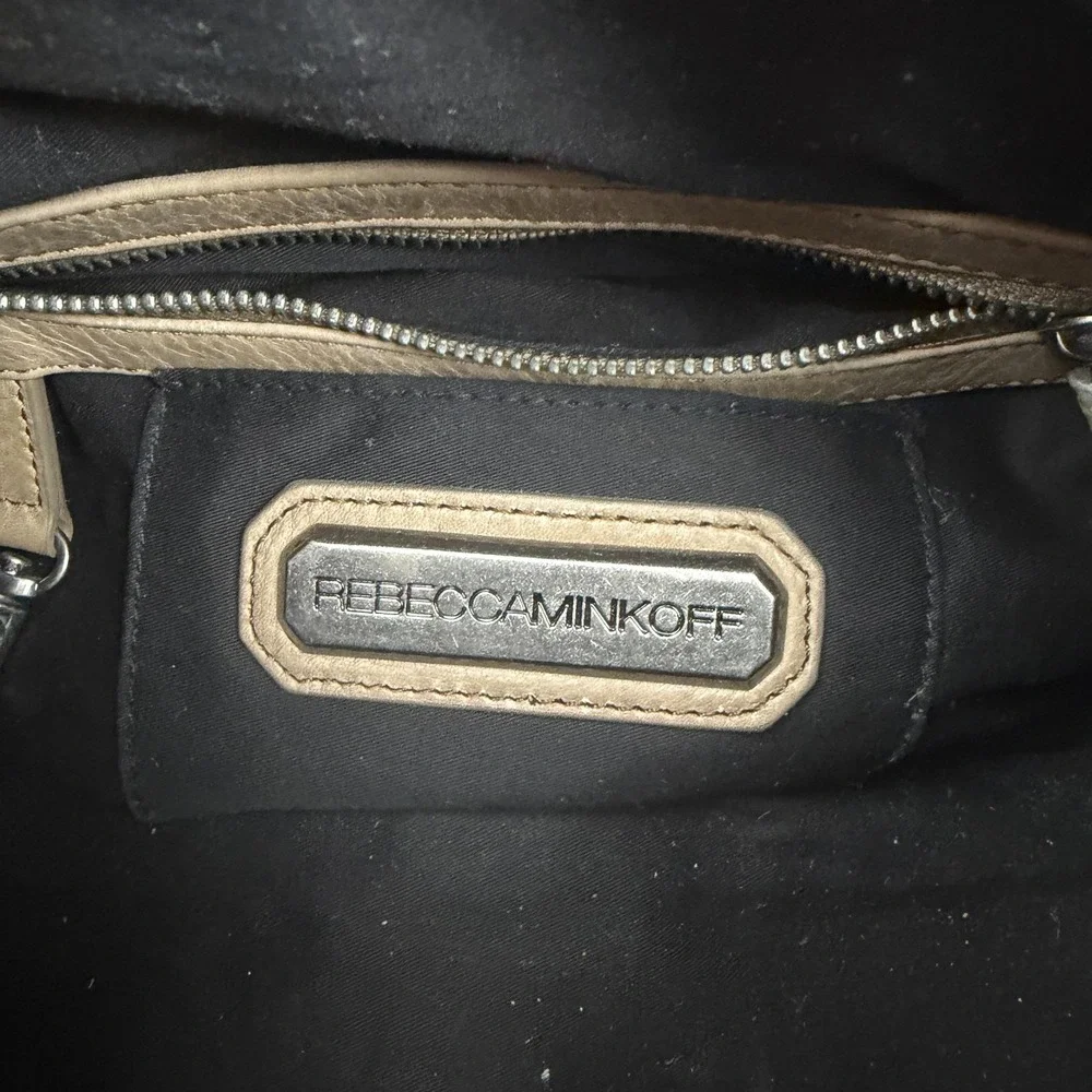 Rebecca‎ Minkoff Satchel Bag Womens Taupe Woven Leather Top Handle Handbag